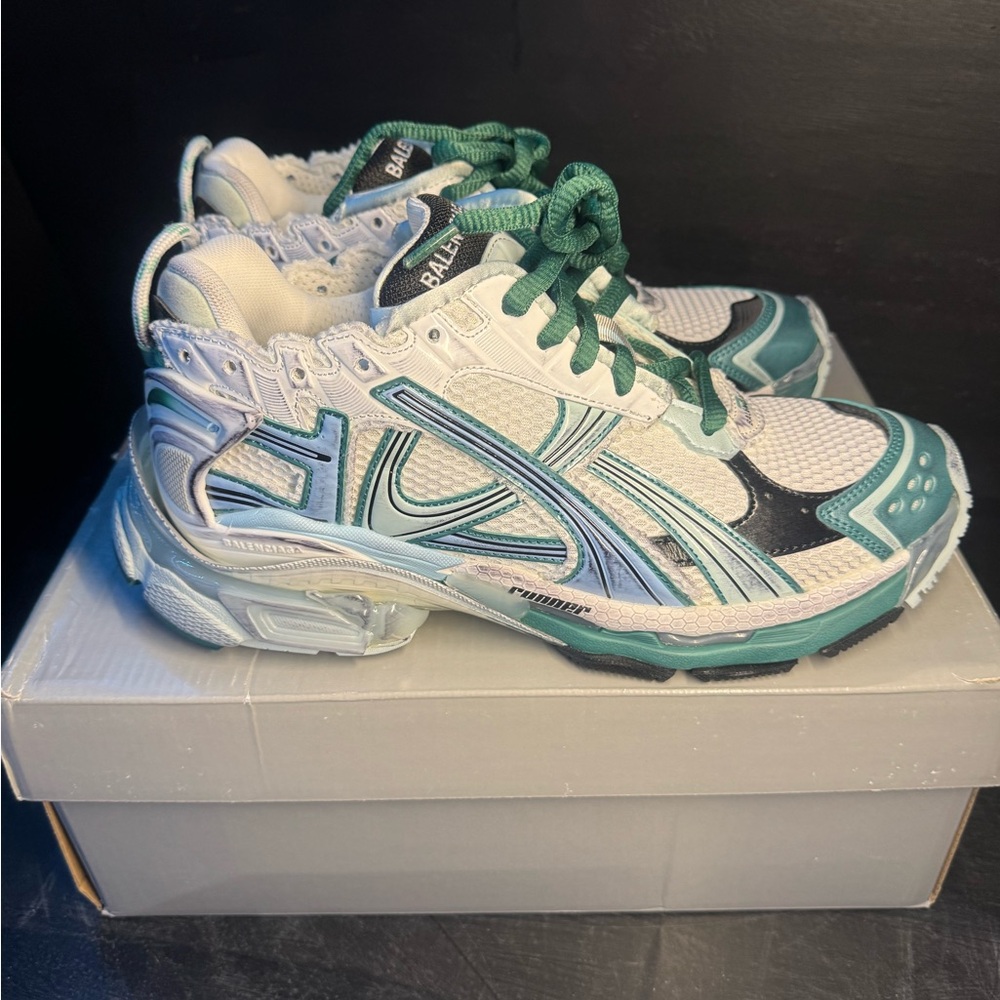 Balenciaga Runner White and Teal Sneakers